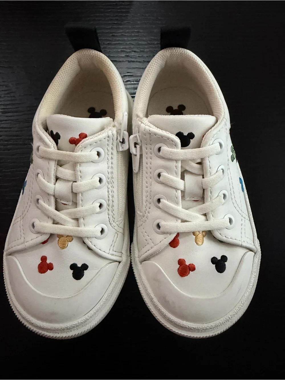 Zara White Low-Top Sneakers with Multicolor Mickey Accents